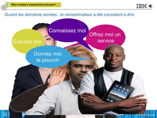 Responding today’s empowered consumer?
 2   Who is



Durant les dernières années , le consommateur a été consistent à dire


                                 Connaissez moi
                                                  Offrez moi un
      Ecoutez moi                                     service

                      Donnez moi
                       le pouvoir




24
 24                                                                     © 2011 IBM Corporation
                                                                        © 2012 IBM Corporation
 