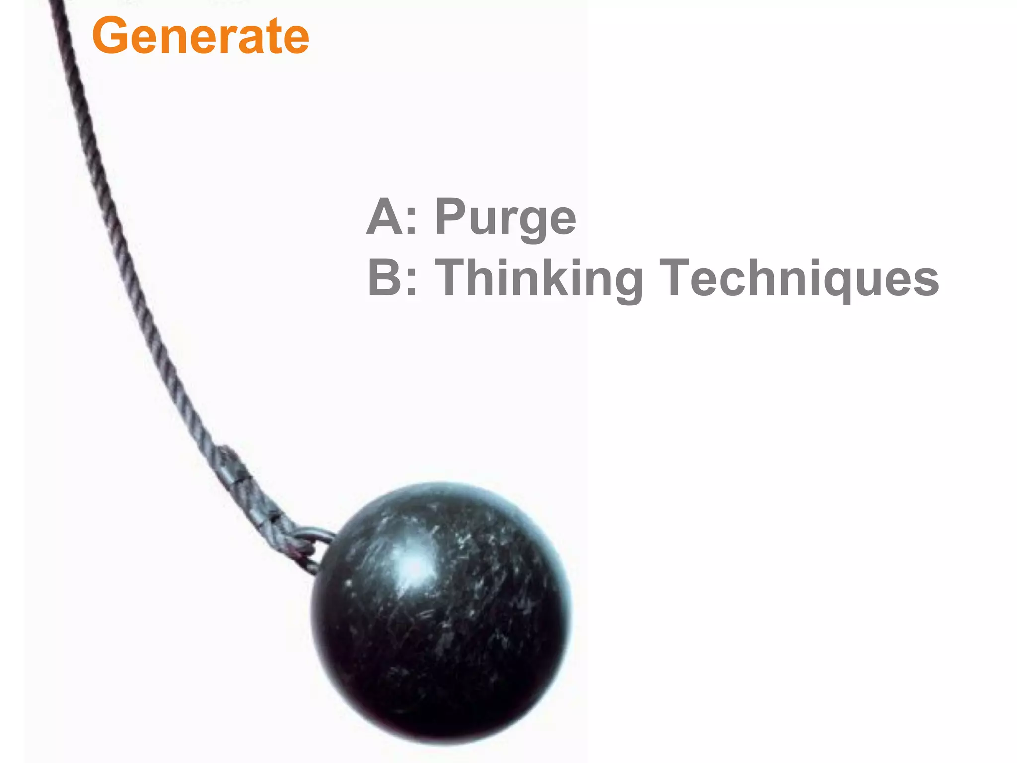 Generate


           A: Purge
           B: Thinking Techniques
 