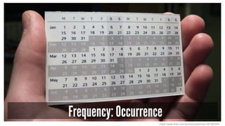 Frequency: Occurrence
https://www.flickr.com/photos/joelanman/367425390
 