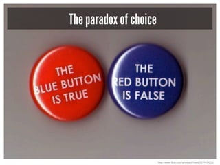 The paradox of choice
http://www.flickr.com/photos/x1brett/2279939232/
 