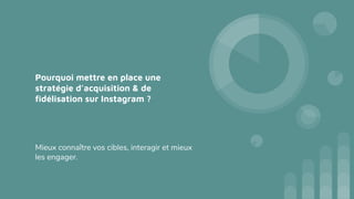 Pourquoi mettre en place une
stratégie d’acquisition & de
ﬁdélisation sur Instagram ?
Mieux connaître vos cibles, interagir et mieux
les engager.
 