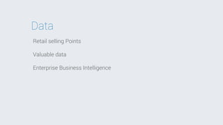 Data
Retail selling Points
Valuable data
Enterprise Business Intelligence