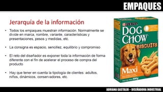 EMPAQUES
ADRIANA GASTALDI – DISEÑADORA INDUSTRIAL
Jerarquía de la información
 