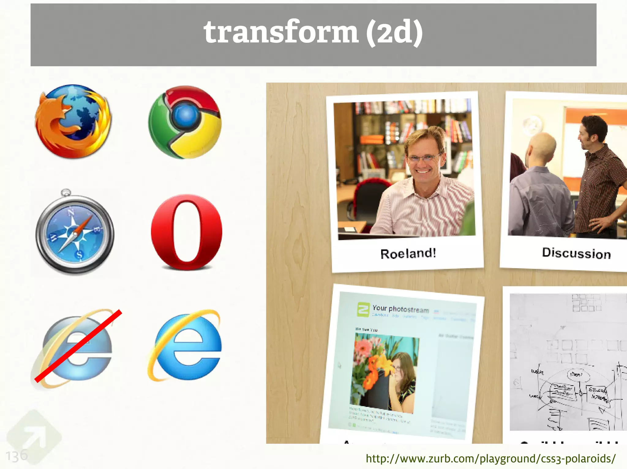 transform (2d)




136             http://www.zurb.com/playground/css3-polaroids/
 