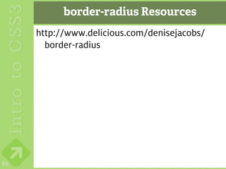 border-radius Resources
     http://www.delicious.com/denisejacobs/
       border-radius




86
 