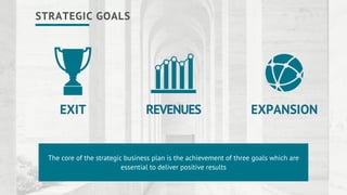STRATEGIC GOALS
The core of the strategic business plan is the achievement of three goals which are
essential to deliver positive results
EXIT REVENUES EXPANSION
 