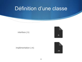 Définition d’une classe

interface (.h)

implémentation (.m)

28

 