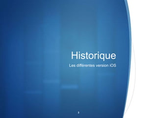 Historique
Les différentes version iOS

3

 