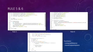 RULE 5 & 6
Rule 5 Rule 6
Functions:
- computeDistance
- moreFrequentlyItem
 