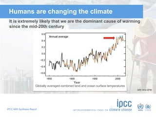 IPCC AR5 Synthesis Report
Humans are changing the climate
Year
Globally averaged combined land and ocean surface temperatures
It is extremely likely that we are the dominant cause of warming
since the mid-20th century
AR5 WGI SPM
 