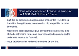 Nous allons lancer en France un emprunt
de 1.000 Mrd EUR sur 10 ans
• Soit 8% du patrimoine national, pour financer les IT...