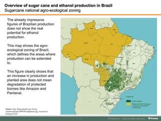 ConclusionObjective and introductionObjectiveThe main objective of this presentation is to show an overview of utilization of sugar cane as an energy crop in Brazil, presenting some of the characteristics of the Brazilian production, the rationale behind cogeneration and the future developments in this area.IntroductionSugar cane production was introduced in Brazil right after colonizationThe biggest technological advances, however, not only in the agricultural side but also in ethanol production, happened after the “Pró-álcool” ProgramPró-álcool” Program was a governmental program of substitution of gasoline to alcohol in order to mitigate the effects of the oil crisis during the 70´s.
