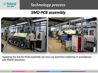 SMD PCB assembly
Technology process
Updating the line for PCB assembly we now use lead-free soldering in accordance
with RoHS directives.
 