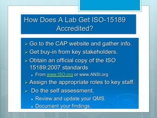 ISO 15189 MEDICAL LABORTORIES  REQUIRMENTS  FOR QUALITY AND  COMPETENCE