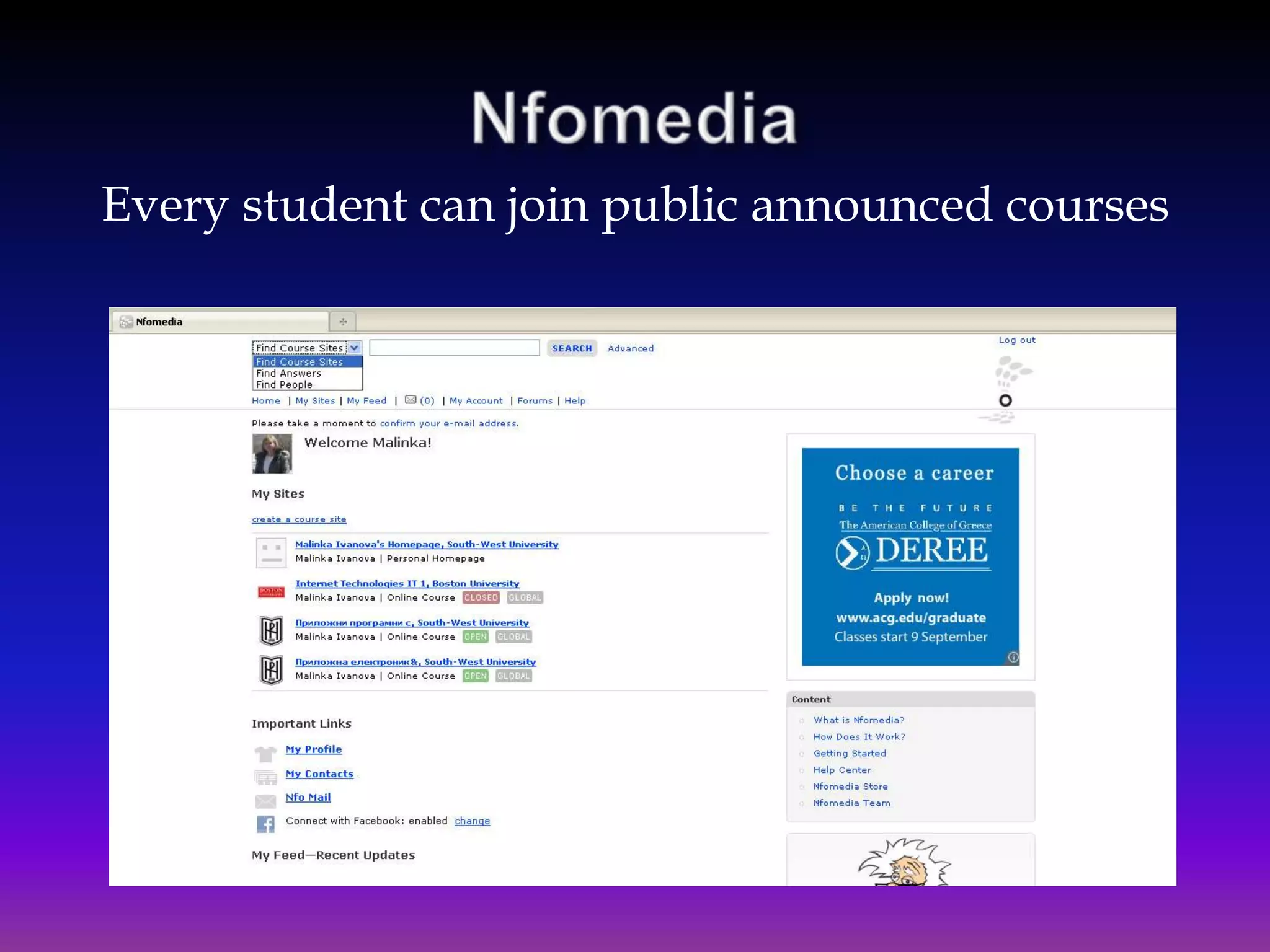 Nfomediasocial software specially designed for learning management in Higher education