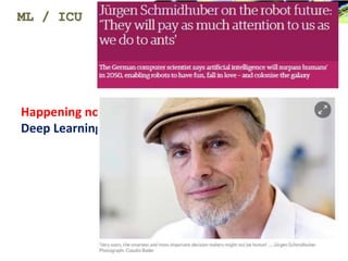 Happening now!!!
Deep Learning / Deep Neural Networks
ML / ICU
 