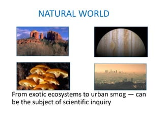 NATURAL WORLD




From exotic ecosystems to urban smog — can
be the subject of scientific inquiry
 