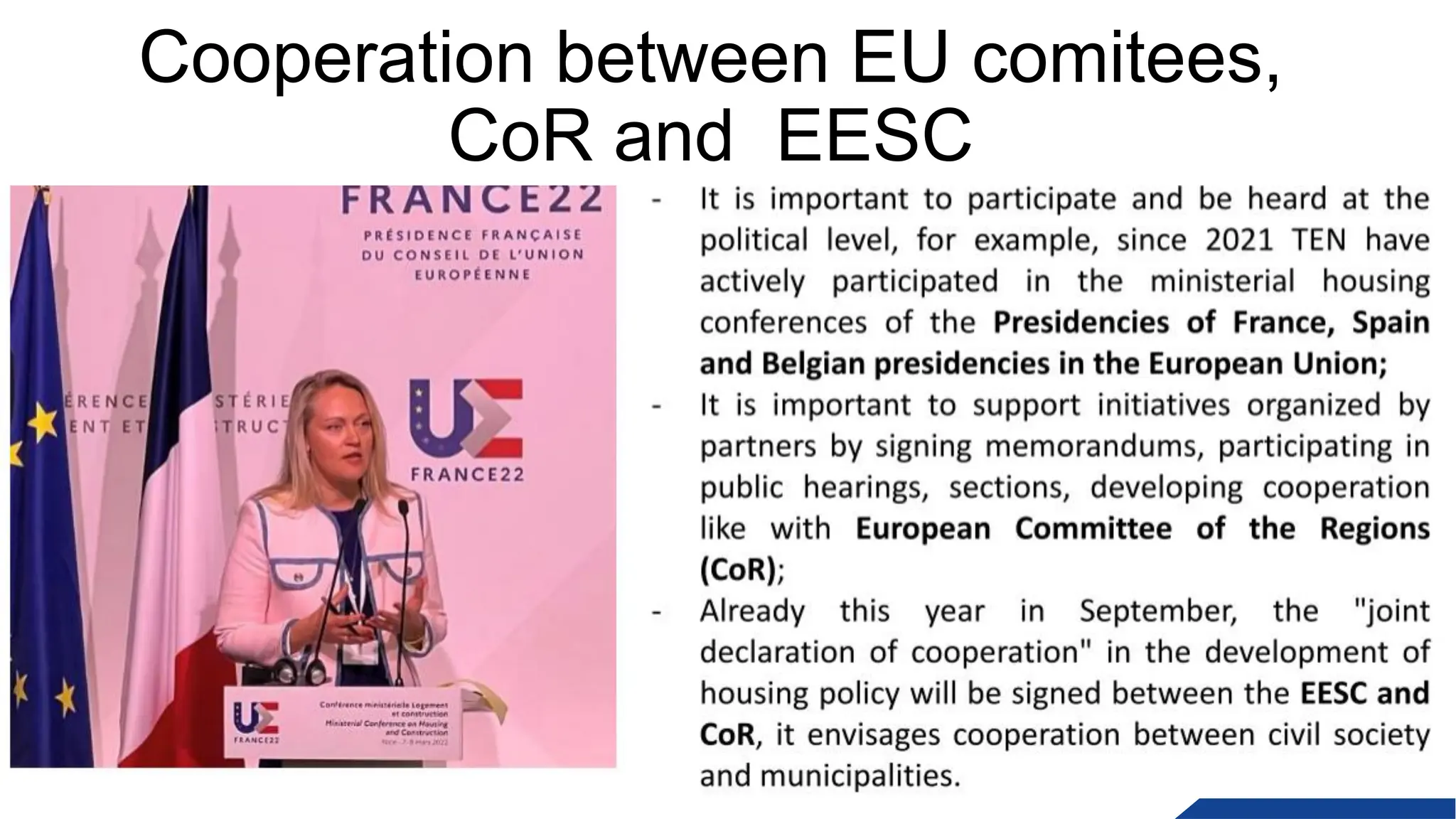 Cooperation between EU comitees,
CoR and EESC
 
