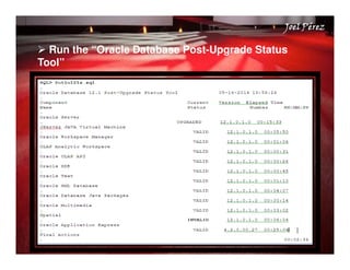 Quick Start Guide 
JJJJooooeeeellll PPPPéééérrrreeeezzzz 
 Run the “Oracle Database Post-Upgrade Status 
Tool” 
 
