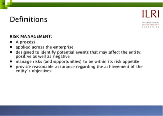 Risk management: Principles, methodologies and techniques