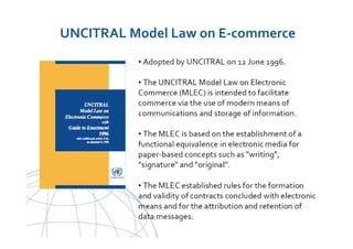 UNCITRAL United Nations Commission on International Trade Law
UNCITRAL Model Law on E-commerce
 
