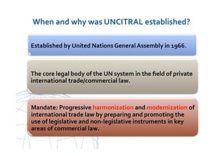 UNCITRAL United Nations Commission on International Trade Law
When and why was UNCITRAL established?
 
