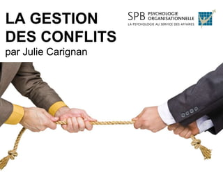 LA GESTION
DES CONFLITS
par Julie Carignan
 