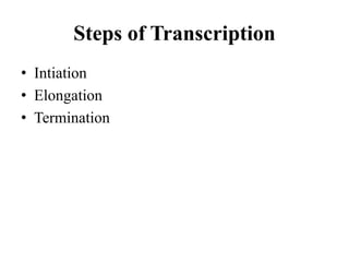 Steps of Transcription
• Intiation
• Elongation
• Termination
 