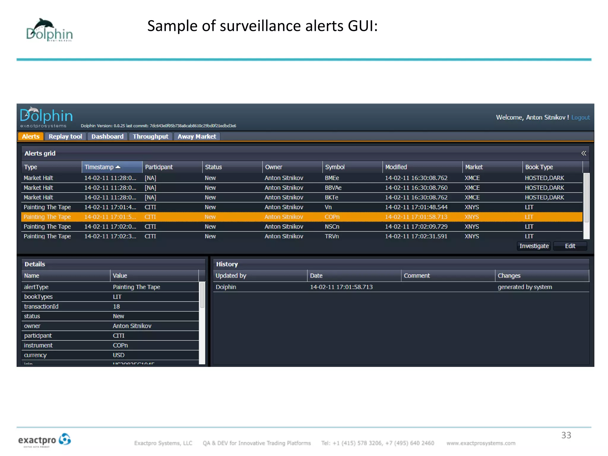 Sample of surveillance alerts GUI:
33
 