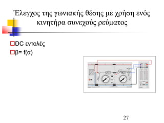 DC εντολές
β= f(α)
Έλεγχος της γωνιακής θέσης με χρήση ενός
κινητήρα συνεχούς ρεύματος
27
 