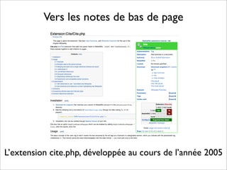 Vers les notes de bas de page
L’extension cite.php, développée au cours de l’année 2005
 