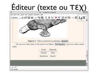 Éditeur (texte ou τεχ)
LyX
 