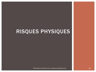 14Présentation Dr Buch/Lima - Risques professionnels
RISQUES PHYSIQUES
 