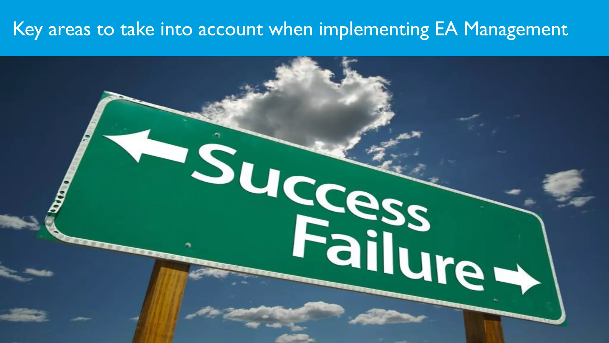 Key areas to take into account when implementing EA Management
18
 