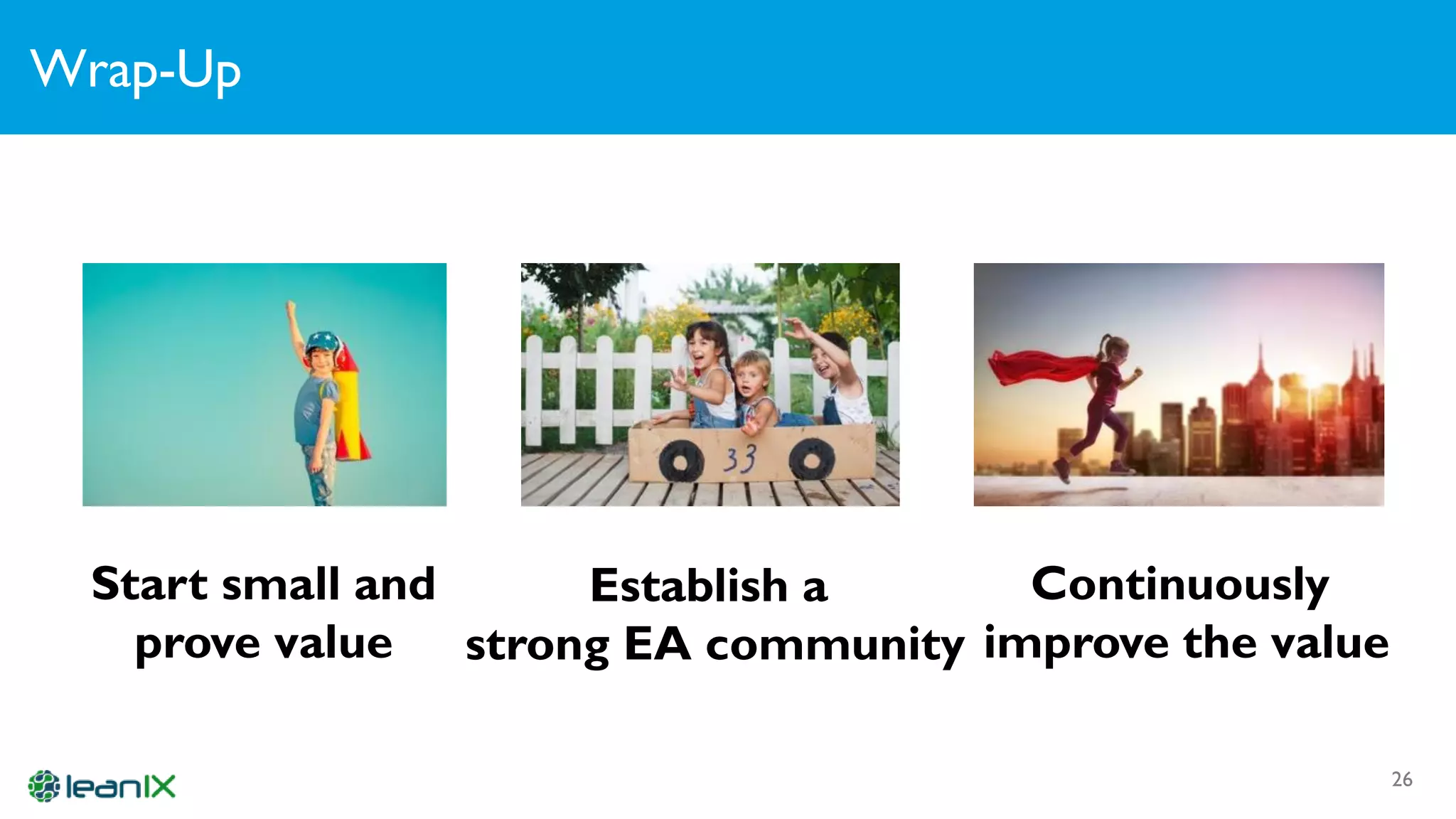 Wrap-Up
26
Start small and
prove value
Establish a
strong EA community
Continuously
improve the value
 