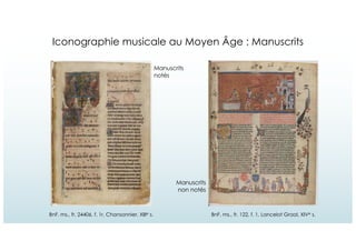 Iconographie musicale au Moyen Âge : Manuscrits
BnF. ms., fr. 122, f. 1, Lancelot Graal, XIVe s.
Manuscrits
non notés
Manu...