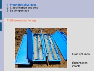 1- Propriétés physiques 2- Classification des sols 3- Le compactage Selon Archimède, « la résultante des pressions sur le pourtour d'un volume est égale au poids du volume d'eau déplacé et est dirigé vers le haut. » 0 0 Tous les grains sont soumis à un  déjaugeage sat  w  