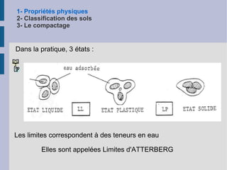 1- Propriétés physiques 2- Classification des sols 3- Le compactage Caractéristiques numériques Position Forme Courbure Diamètre efficace 