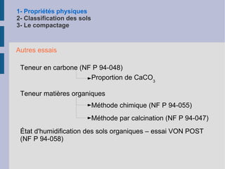 1- Propriétés physiques 2- Classification des sols 3- Le compactage Détermination de la limite de plasticité W p Boudin de sol 