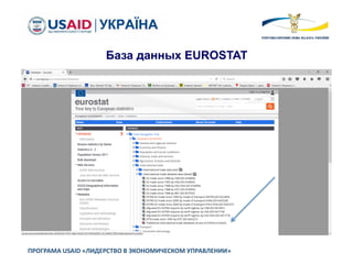ПРОГРАМА USAID «ЛИДЕРСТВО В ЭКОНОМИЧЕСКОМ УПРАВЛЕНИИ»
База данных EUROSTAT
 