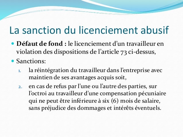 reintegration apres licenciement abusif