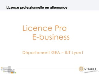 Licence Pro
E-business
Département GEA – IUT Lyon1
Licence professionnelle en alternance
 