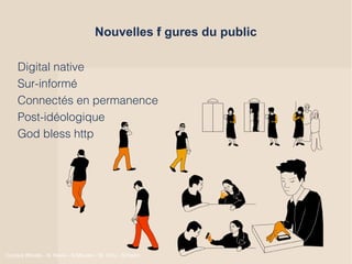 Nouvelles fi gures du public
Digital native
Sur-informé
Connectés en permanence
Post-idéologique
God bless http
Curious Rituals - N. Nova – K.Miyake - W. Chiu - N.Kwon
 