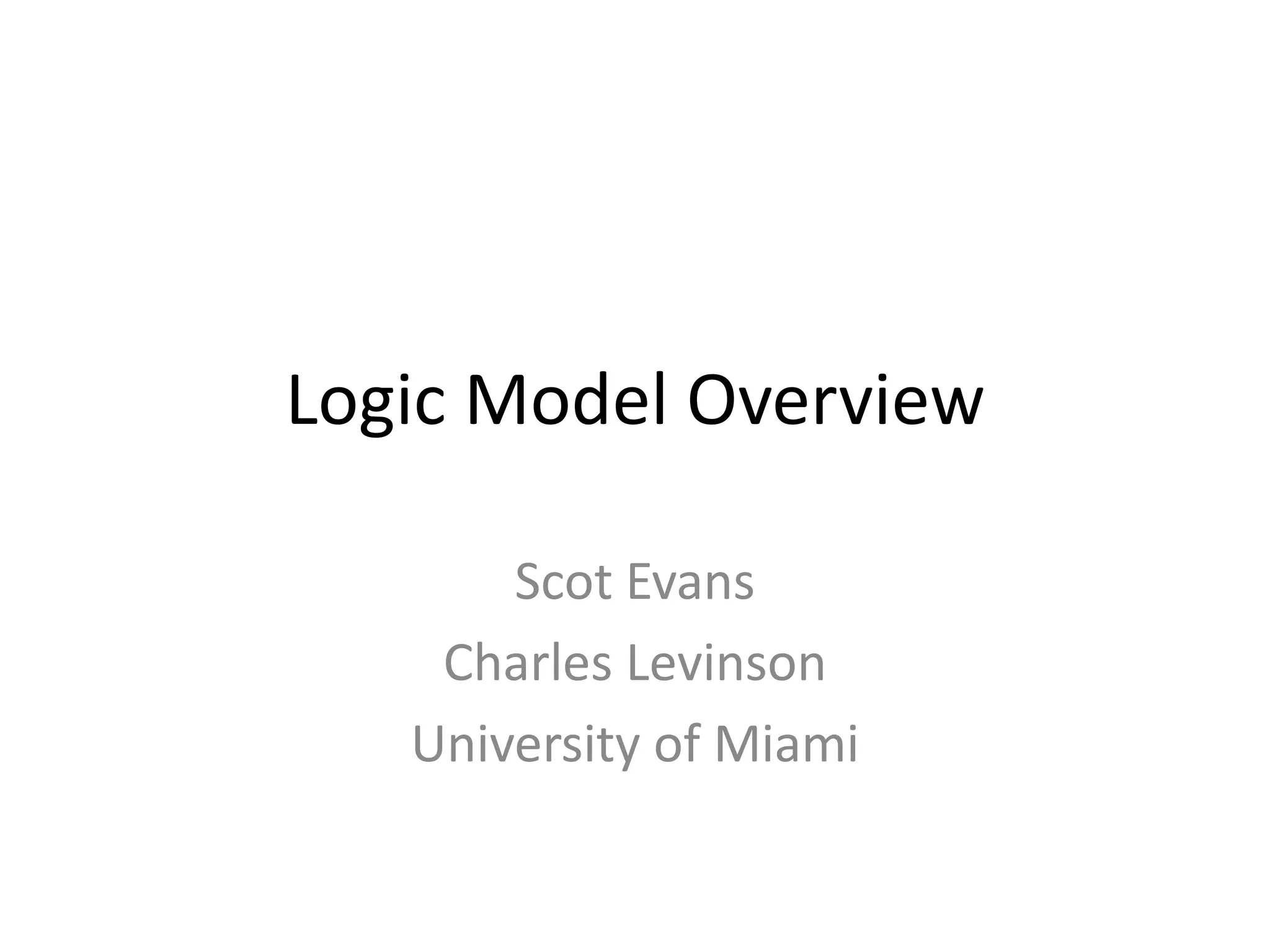 Logic Models & Theories of Change
Scot Evans
Natalie Kivell
University of Miami

 