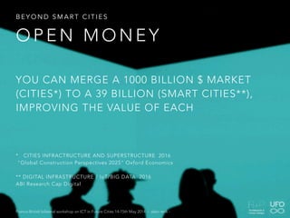 YOU CAN MERGE A 1000 BILLION $ MARKET
(CITIES*) TO A 39 BILLION (SMART CITIES**),
IMPROVING THE VALUE OF EACH
* CITIES INF...