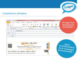 Il s’agit d’un
destinataire
EXTERNE !
L’expérience utilisateur
 