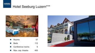  Rooms 57
 Beds 112
 Conference rooms 6
 Max. cap. theatre 400
Hotel Seeburg Luzern***
 