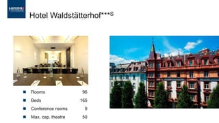  Rooms 96
 Beds 165
 Conference rooms 9
 Max. cap. theatre 50
Hotel Waldstätterhof***S
 