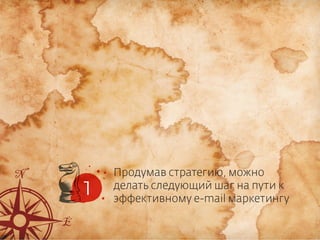 1

Продумав стратегию, можно
делать следующий шаг на пути к
эффективному e-mail маркетингу

 