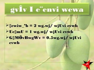 gvÎv I e¨envi wewa
‡cwiw_ªb = 2 wg.wj/ wjUvi cvwb
Uc‡mU = 1 wg.wj/ wjUvi cvwb
G‡MÖvBwgWv = 0.5wg.wj/ wjUvi
cvwb
10
 